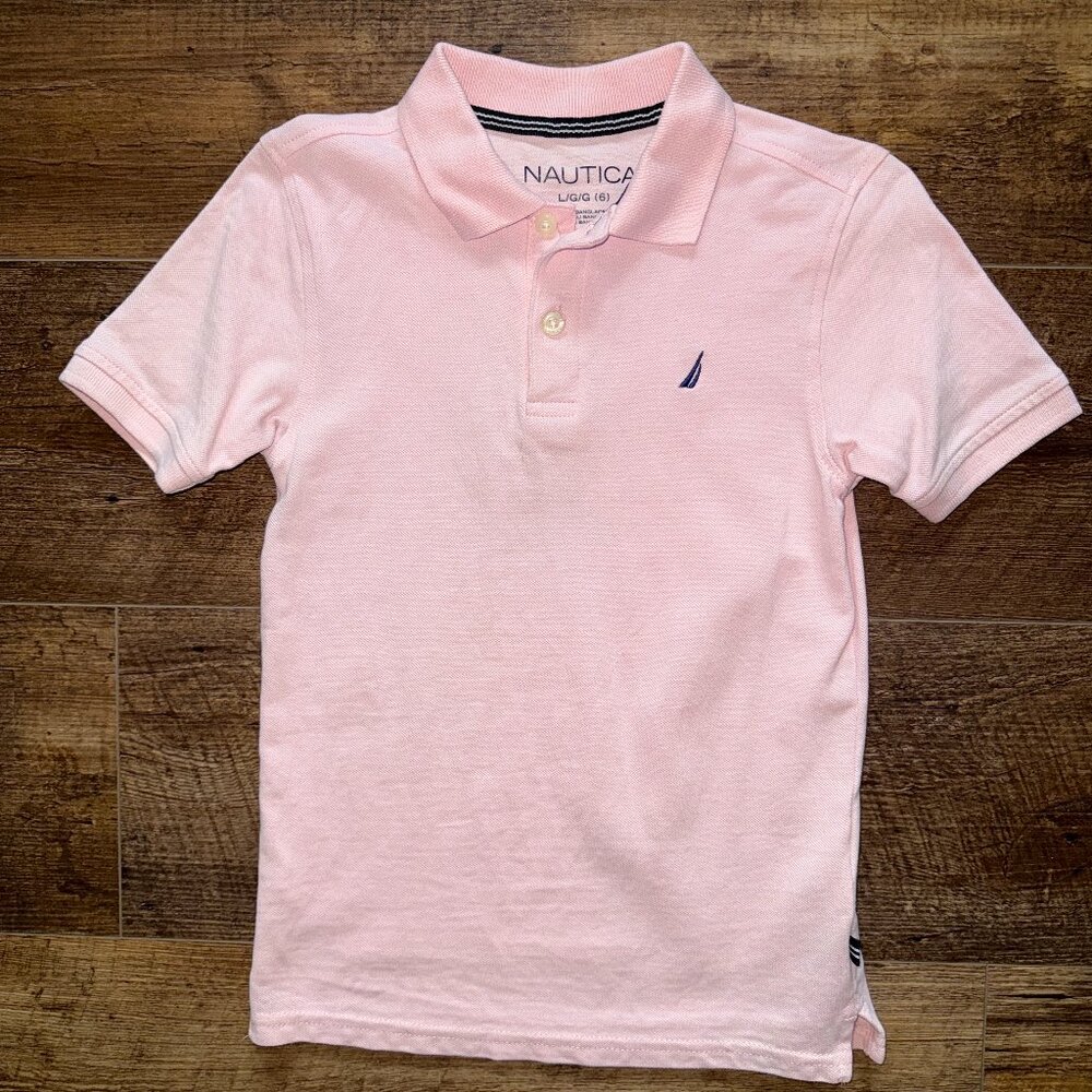 Nautica Boys' Short Sleeve Anchor Polo Pink Size 6 Pique
